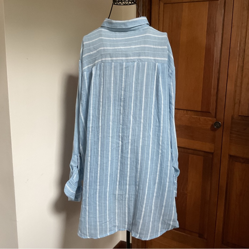 Eden and Olivia Blue Striped Button-Up Shirt, 3X New - Picture 3 of 7